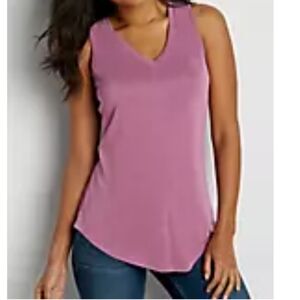 Maurices 24/7 Vneck Tank Top Soft Sandwashed Mauve Chalk Magenta Purple L